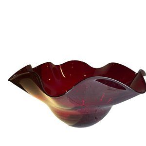 Vintage Blenko Large Bowl 12” Ruffled-Edge Fluted Ruby Glass